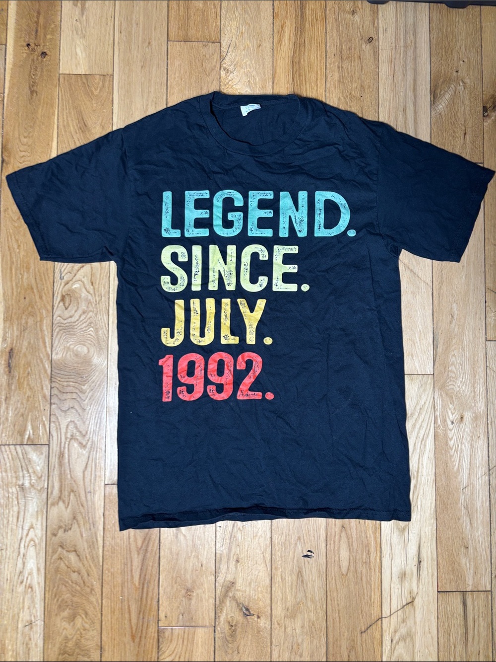 Port and Company Black Tee with Multicolor 'LEGEND. SINCE. JULY. 1992.' Print